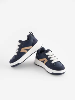 Navy Blue Wide Fit (G) Elastic Lace Trainers