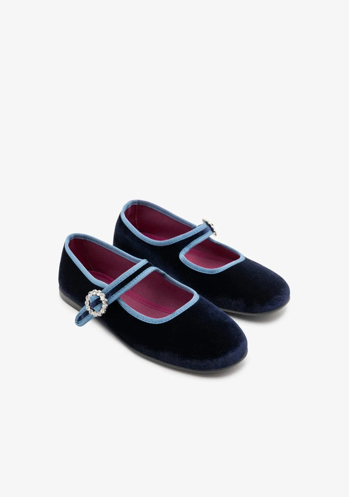 Navy Velvet Ballerinas B&W