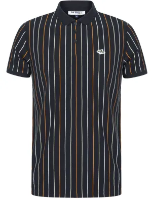 Norwood Pinstripe Cotton Pique Polo Shirt In Sky Captain Navy - Le Shark