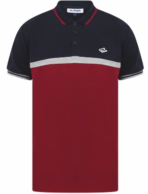 Palmerston Colour Block Pique Polo Shirt In Beet Red - Le Shark