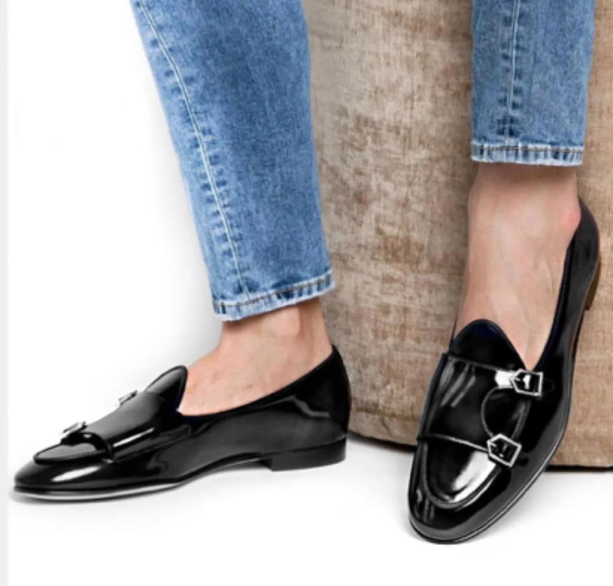 Patent Monk Shoes Men