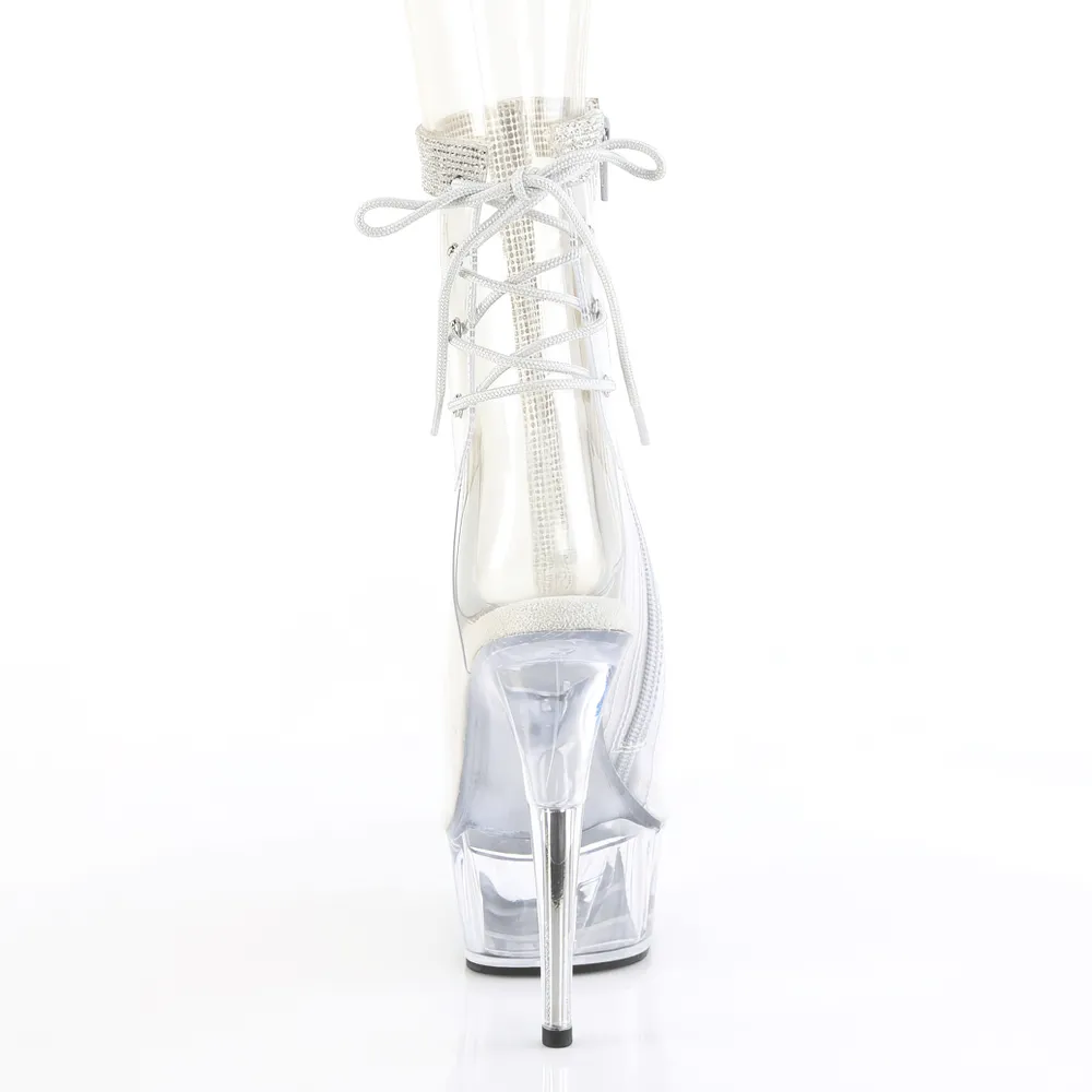 PLEASER Elegant Clear Rhinestone Lace-Up Heels Footwear