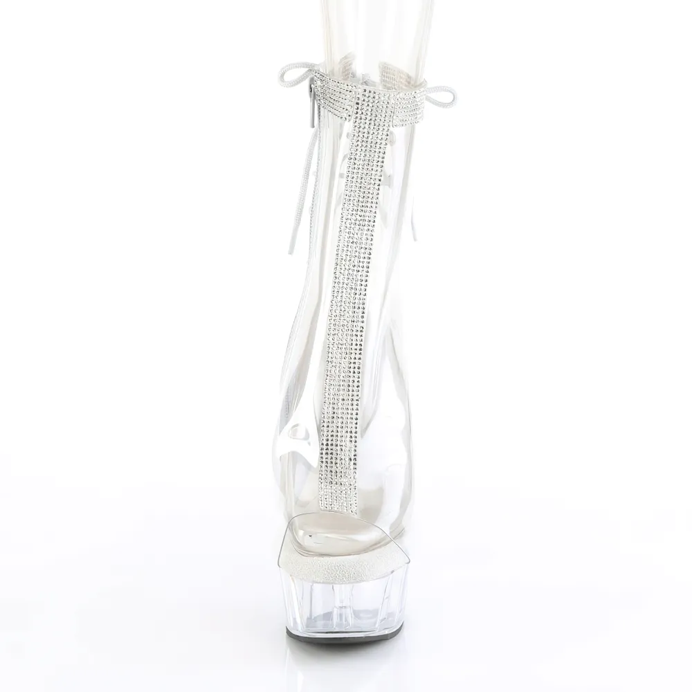 PLEASER Elegant Clear Rhinestone Lace-Up Heels Footwear