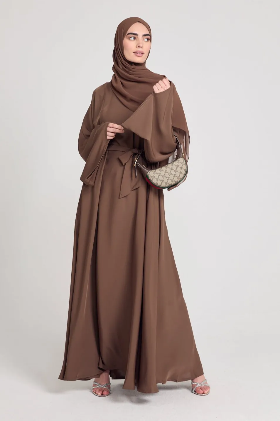 Premium Flared Sleeve Umbrella Cut Closed Abaya - Cocoa