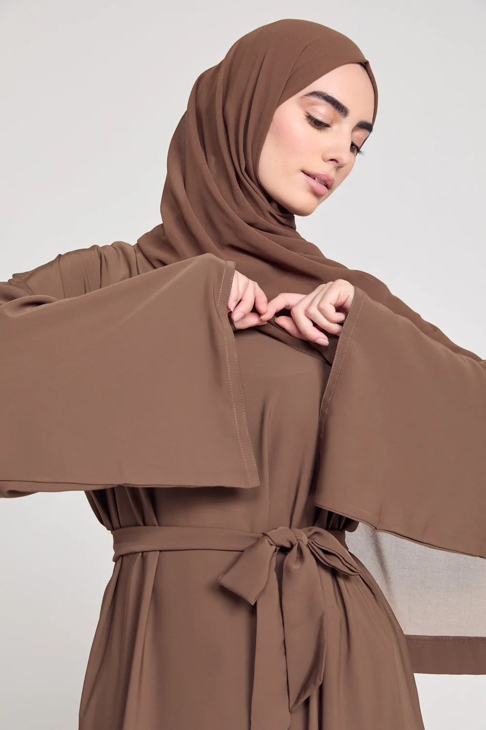 Premium Flared Sleeve Umbrella Cut Closed Abaya - Cocoa