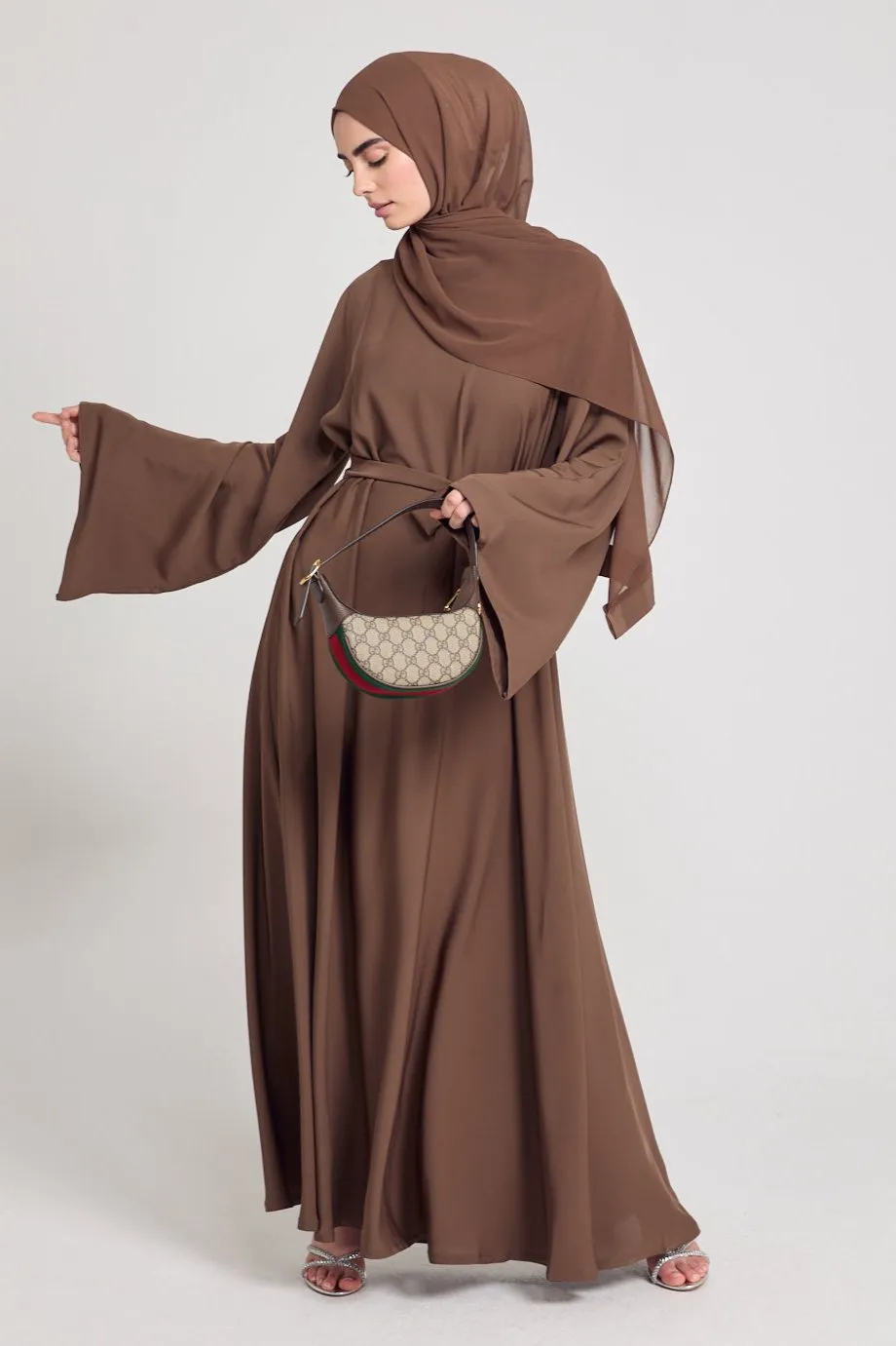 Premium Flared Sleeve Umbrella Cut Closed Abaya - Cocoa