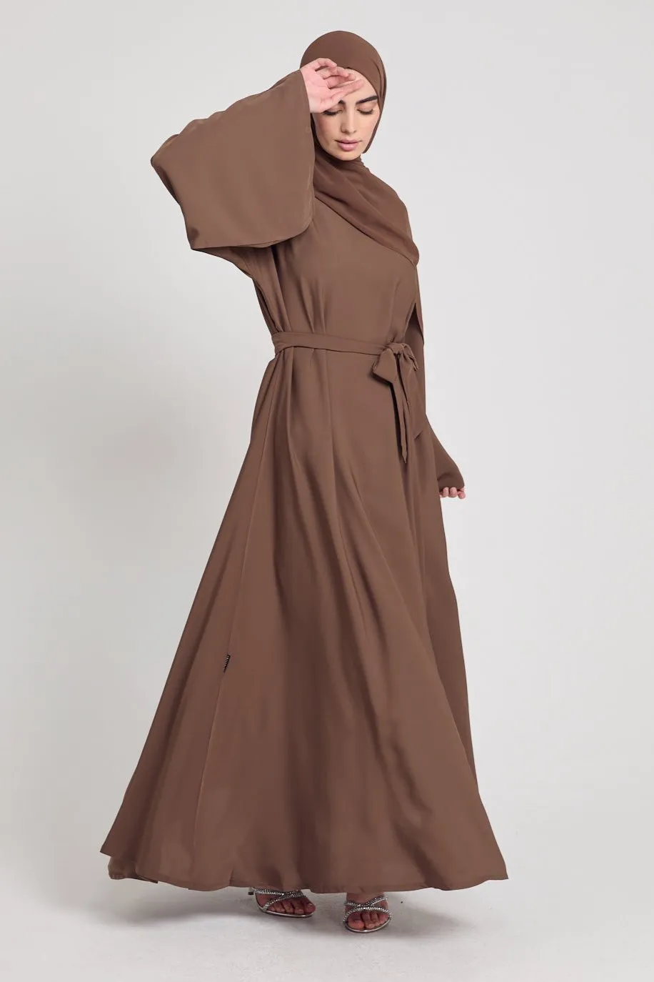 Premium Flared Sleeve Umbrella Cut Closed Abaya - Cocoa