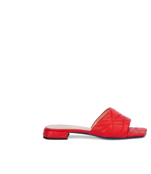 Red quilted nappa leather flat sandals
