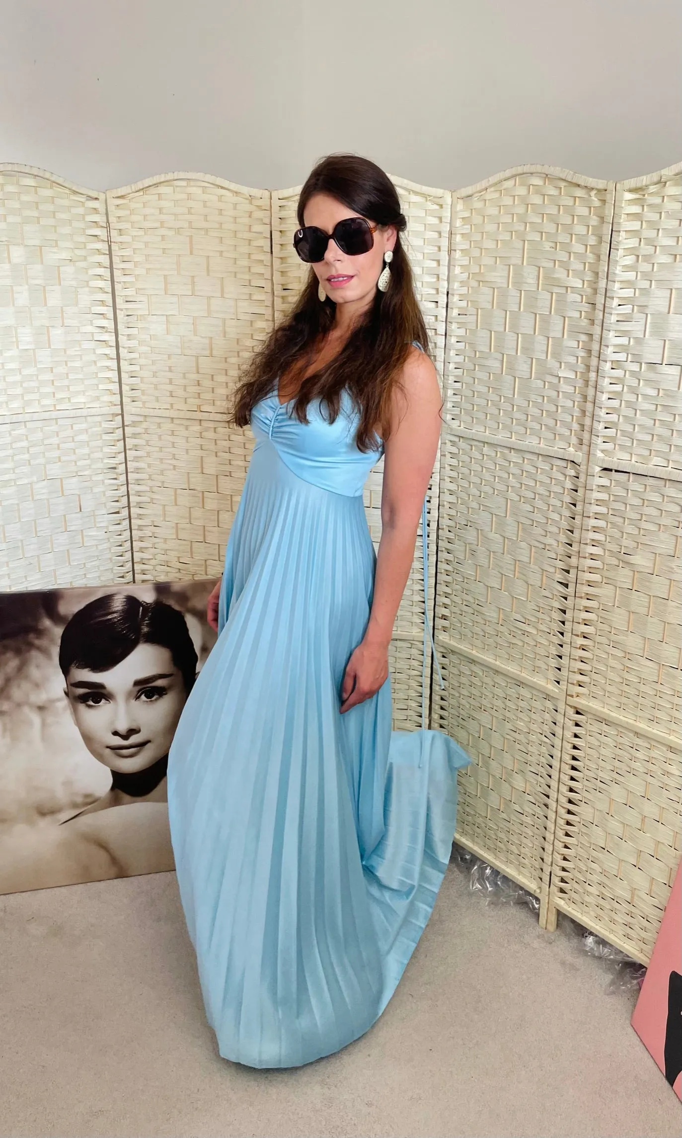 RENT Vintage Blue Maxi pleated dress
