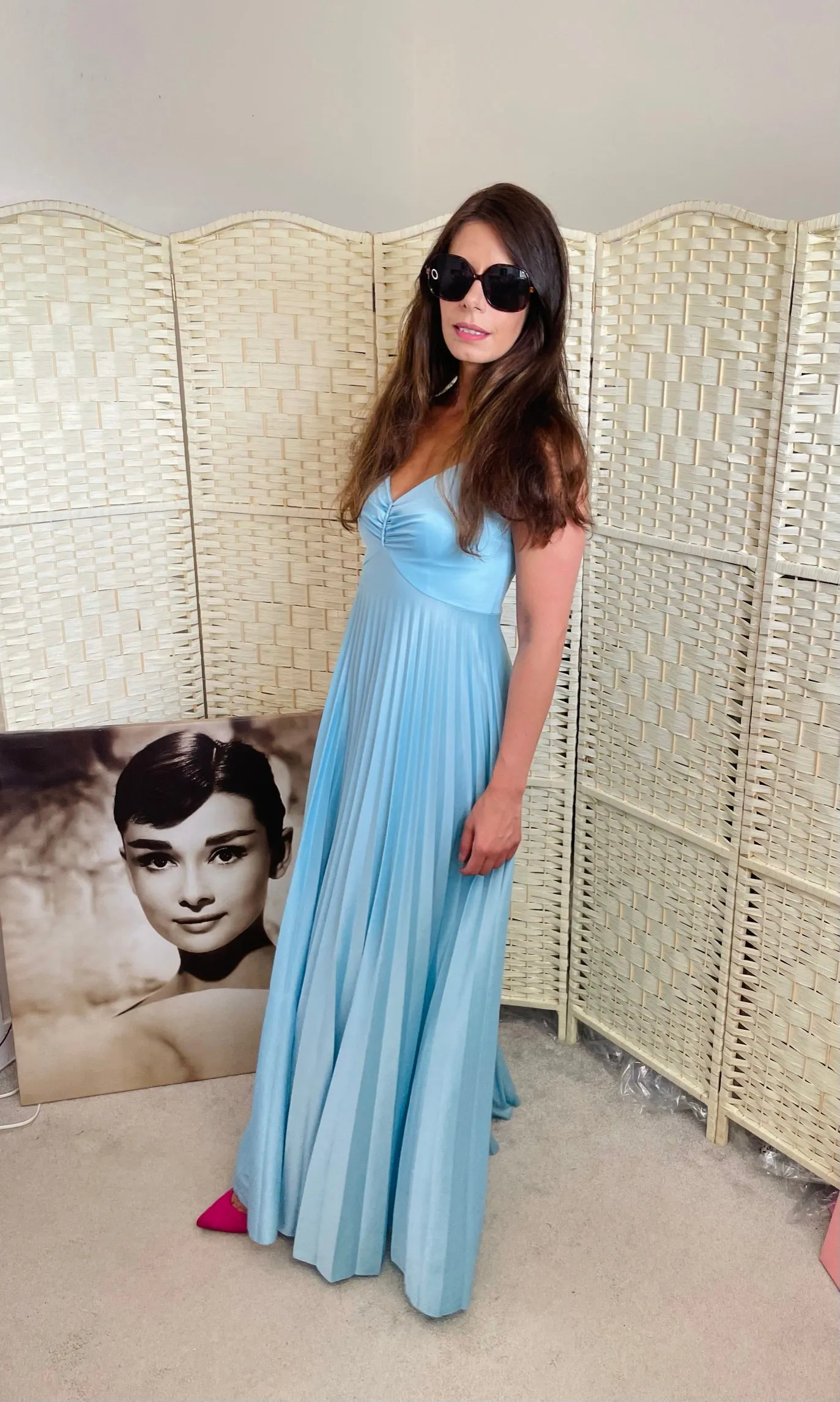 RENT Vintage Blue Maxi pleated dress