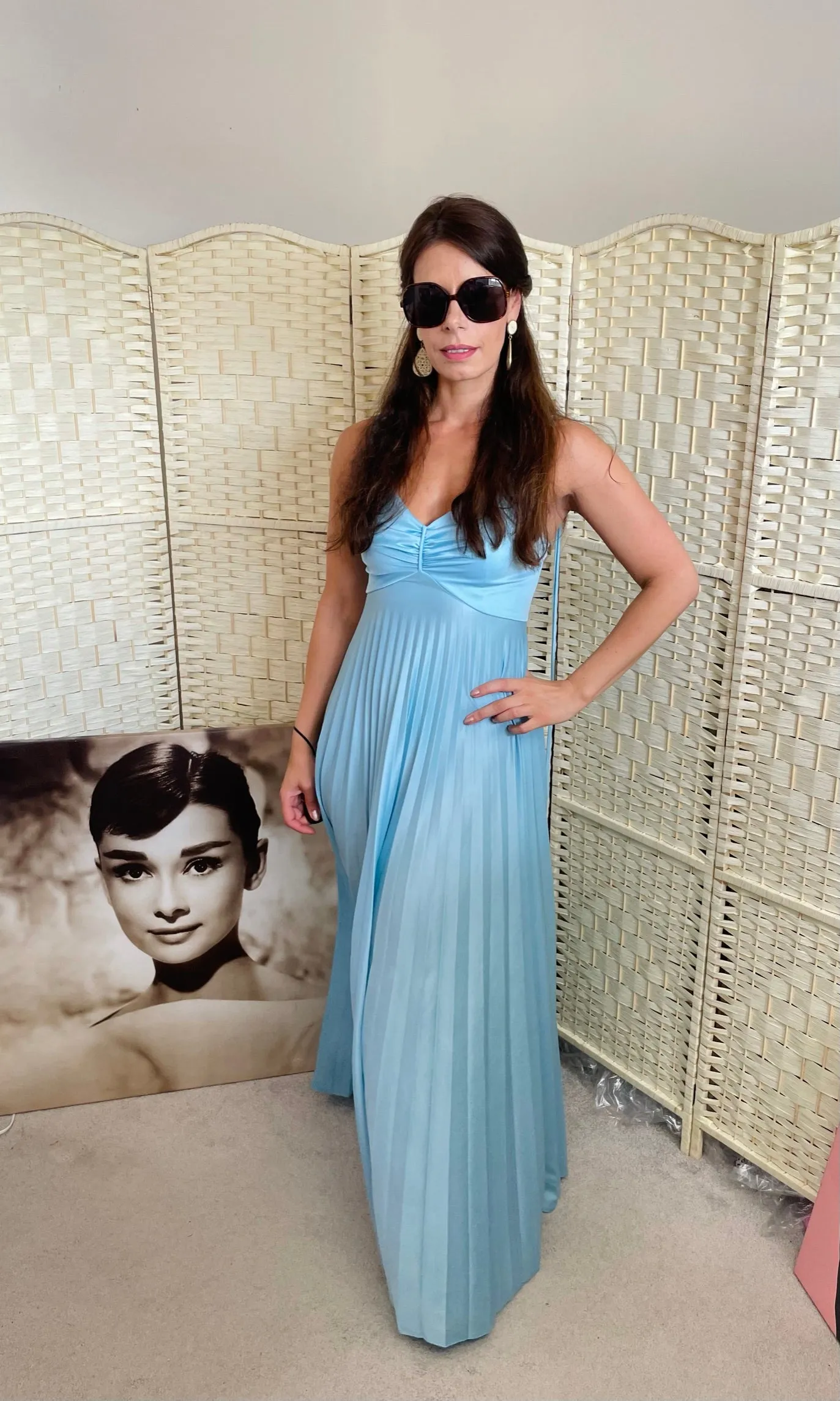 RENT Vintage Blue Maxi pleated dress