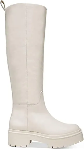 Sam Edelman Larina Ivory Leather Chunky Lug Sole Knee High Riding Boots