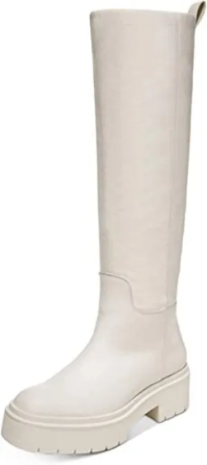 Sam Edelman Larina Ivory Leather Chunky Lug Sole Knee High Riding Boots