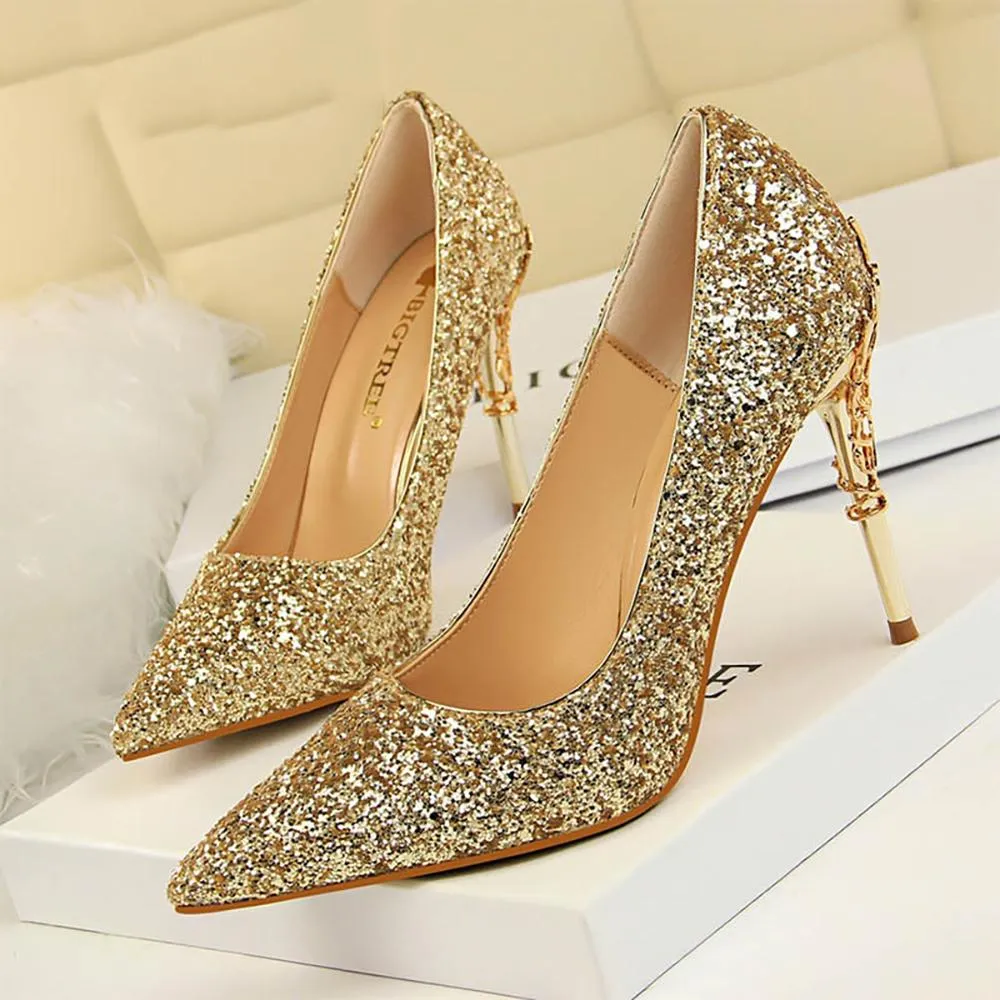 Shine and Glitter Elegant Pointed Toe High Heels Shoes