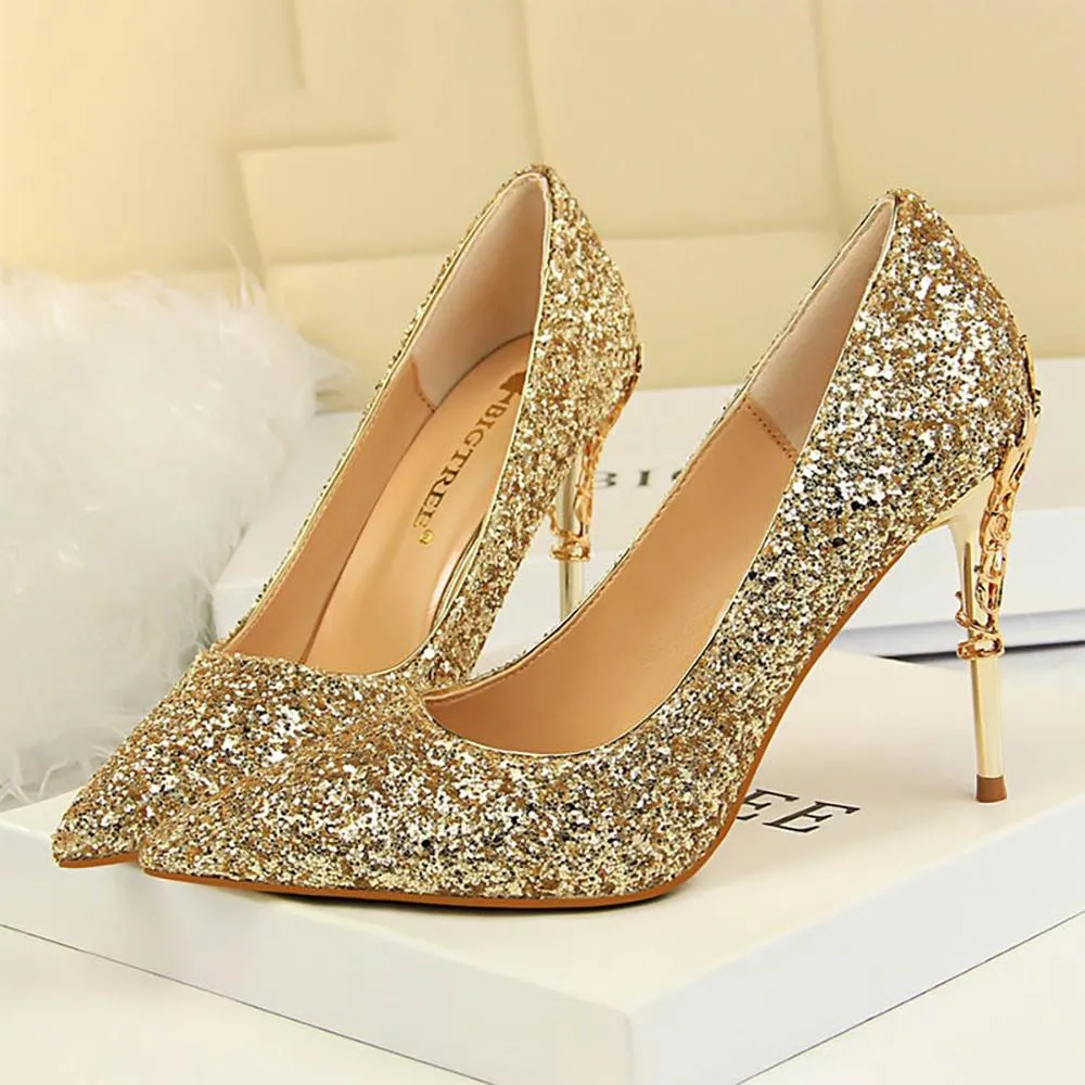 Shine and Glitter Elegant Pointed Toe High Heels Shoes