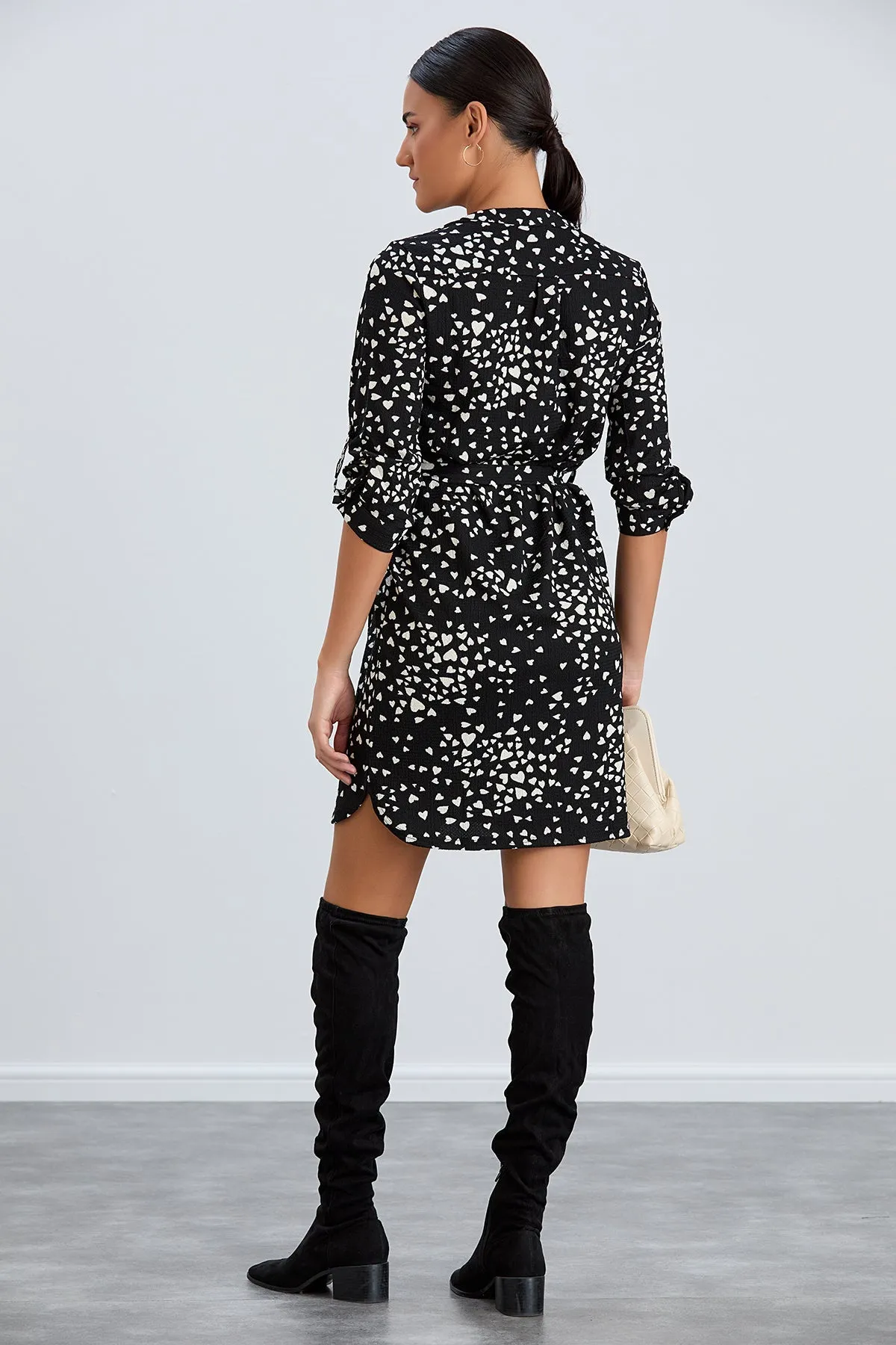 Shirt Mini Dress in Black/White heart print
