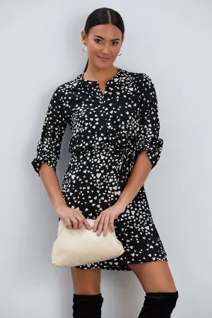 Shirt Mini Dress in Black/White heart print