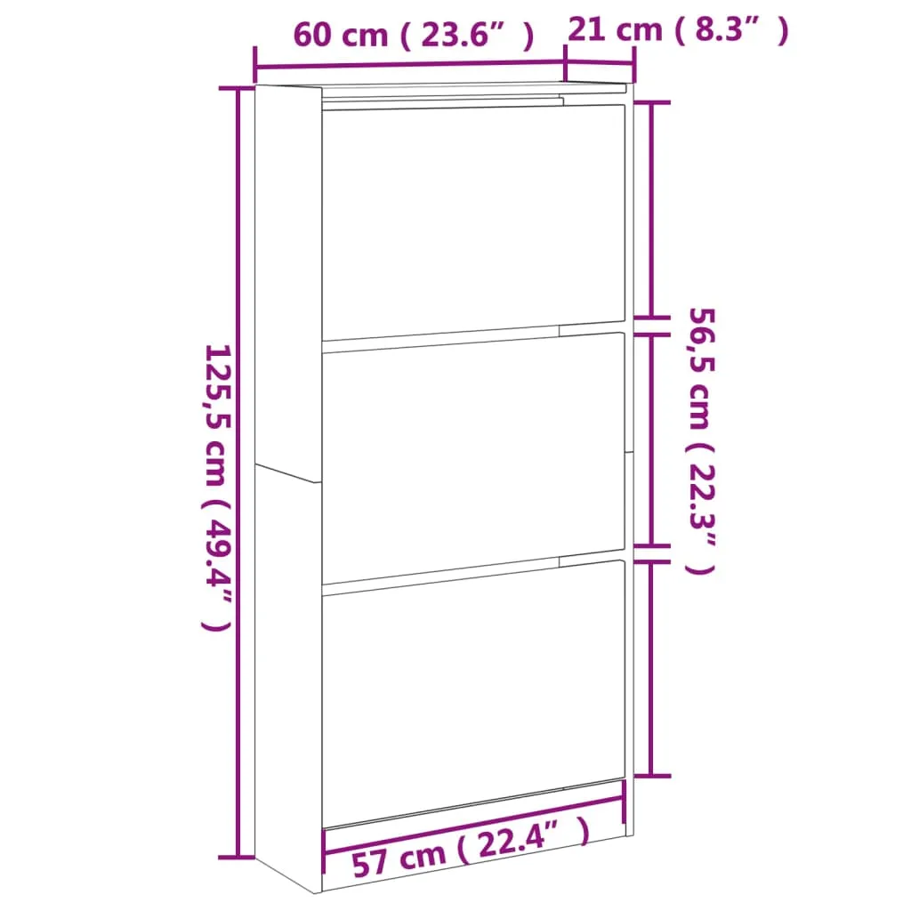 Shoe Cabinet White 60x21x125.5 cm Engineered Wood