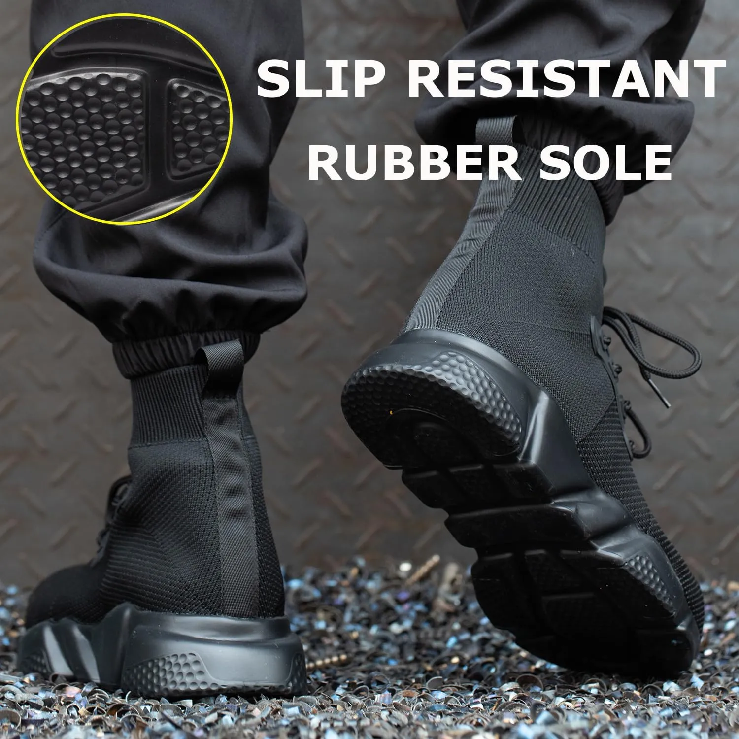 Steel Toe Shoes for Men Work Safety Boots Women Socks Slip On Breathable Lightweight Non Slip High Top Construction Boots