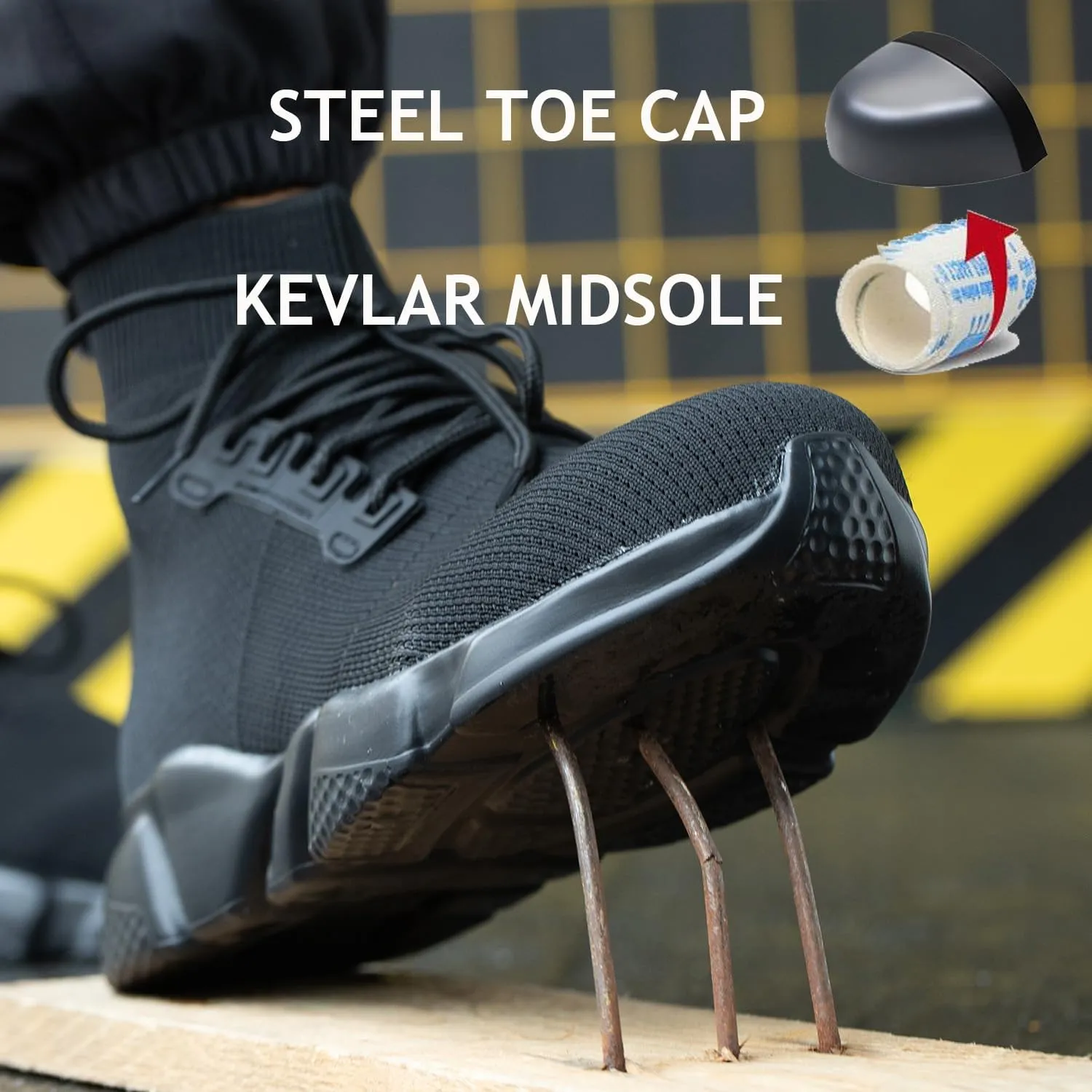 Steel Toe Shoes for Men Work Safety Boots Women Socks Slip On Breathable Lightweight Non Slip High Top Construction Boots