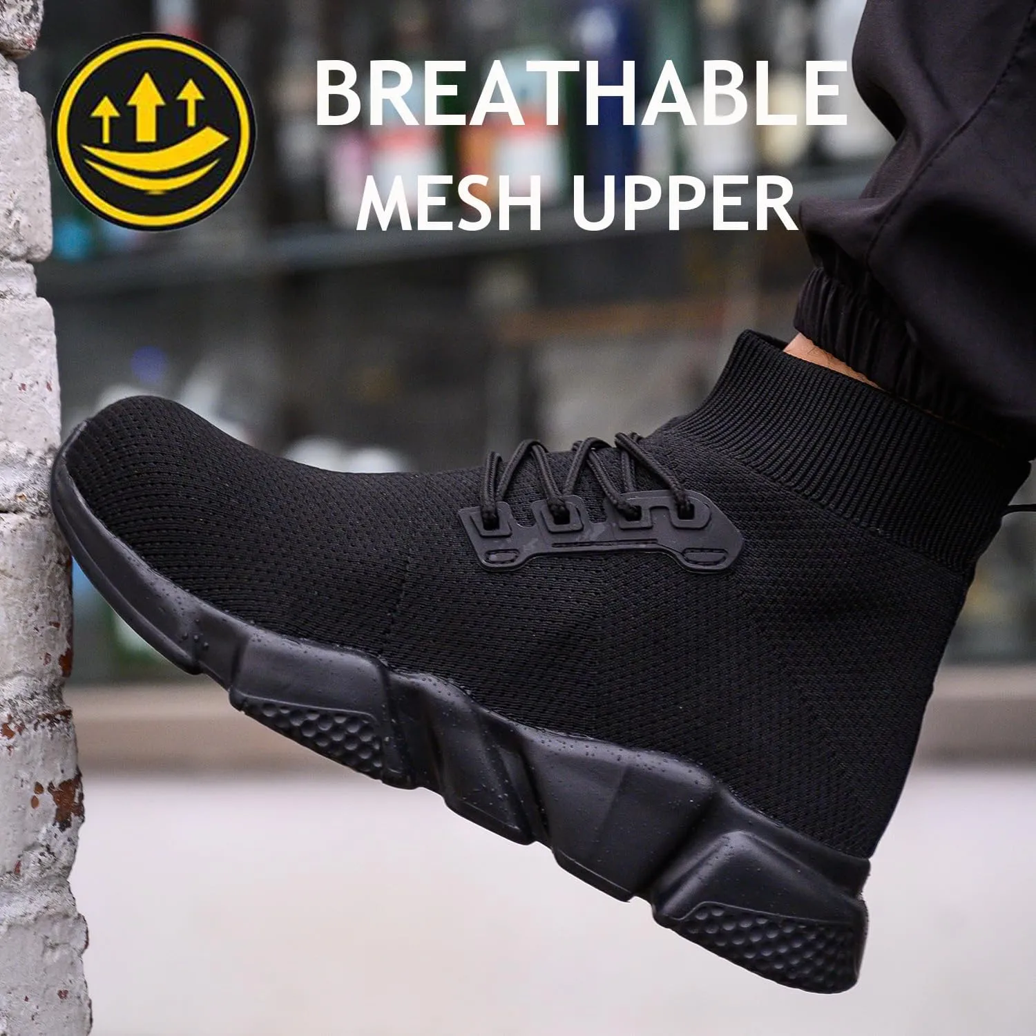 Steel Toe Shoes for Men Work Safety Boots Women Socks Slip On Breathable Lightweight Non Slip High Top Construction Boots
