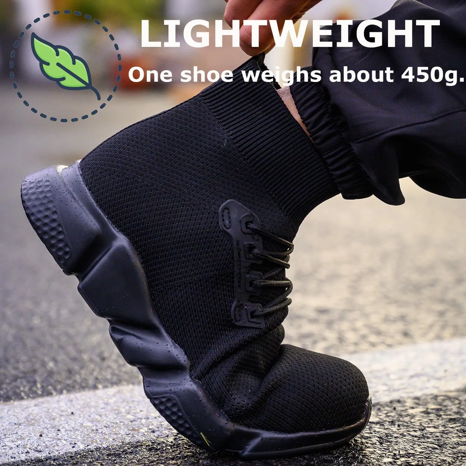 Steel Toe Shoes for Men Work Safety Boots Women Socks Slip On Breathable Lightweight Non Slip High Top Construction Boots