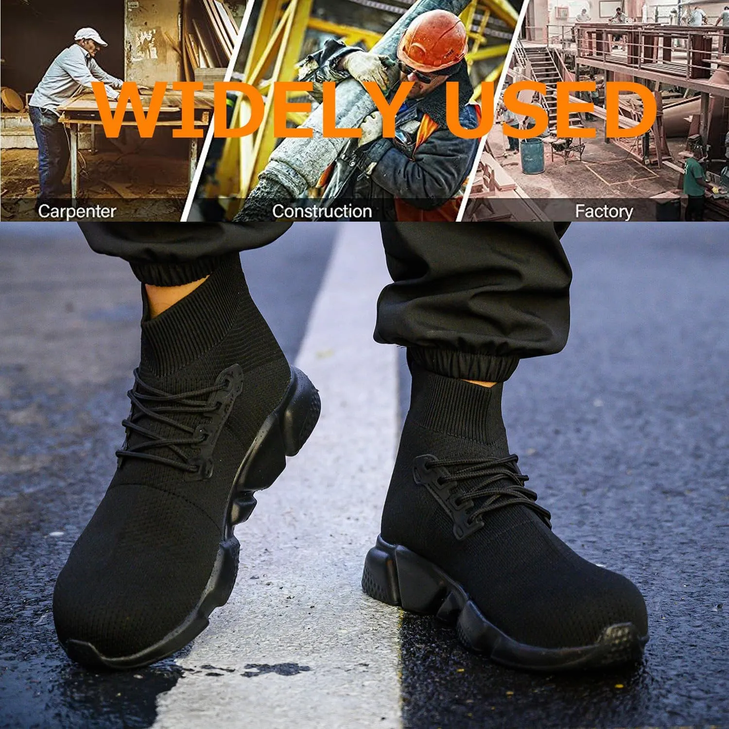 Steel Toe Shoes for Men Work Safety Boots Women Socks Slip On Breathable Lightweight Non Slip High Top Construction Boots