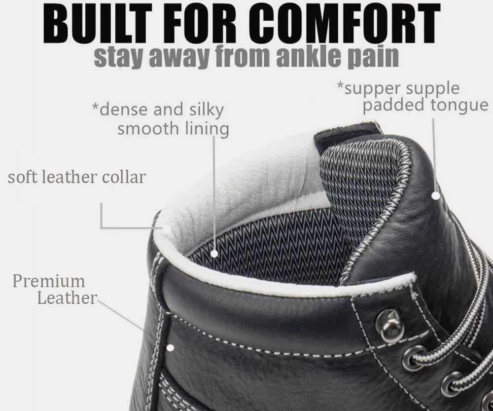 SUREWAY Men's Lightweight Casual Wedge Soft Moc Toe Work Boots,Comfort Insole, Superior Oil/Slip Resistant,Men's Construction Industrial Safety Working Boots/Shoes - Black