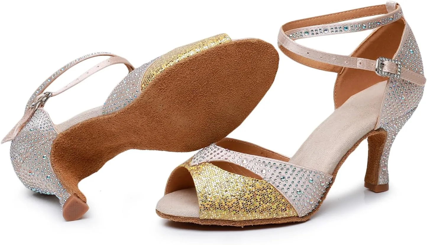 SWDZM Women's Sparkling Glitter Customized Heel Salsa Latin Dance Shoes Rhinestones Dancing Heels