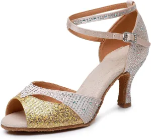SWDZM Women's Sparkling Glitter Customized Heel Salsa Latin Dance Shoes Rhinestones Dancing Heels