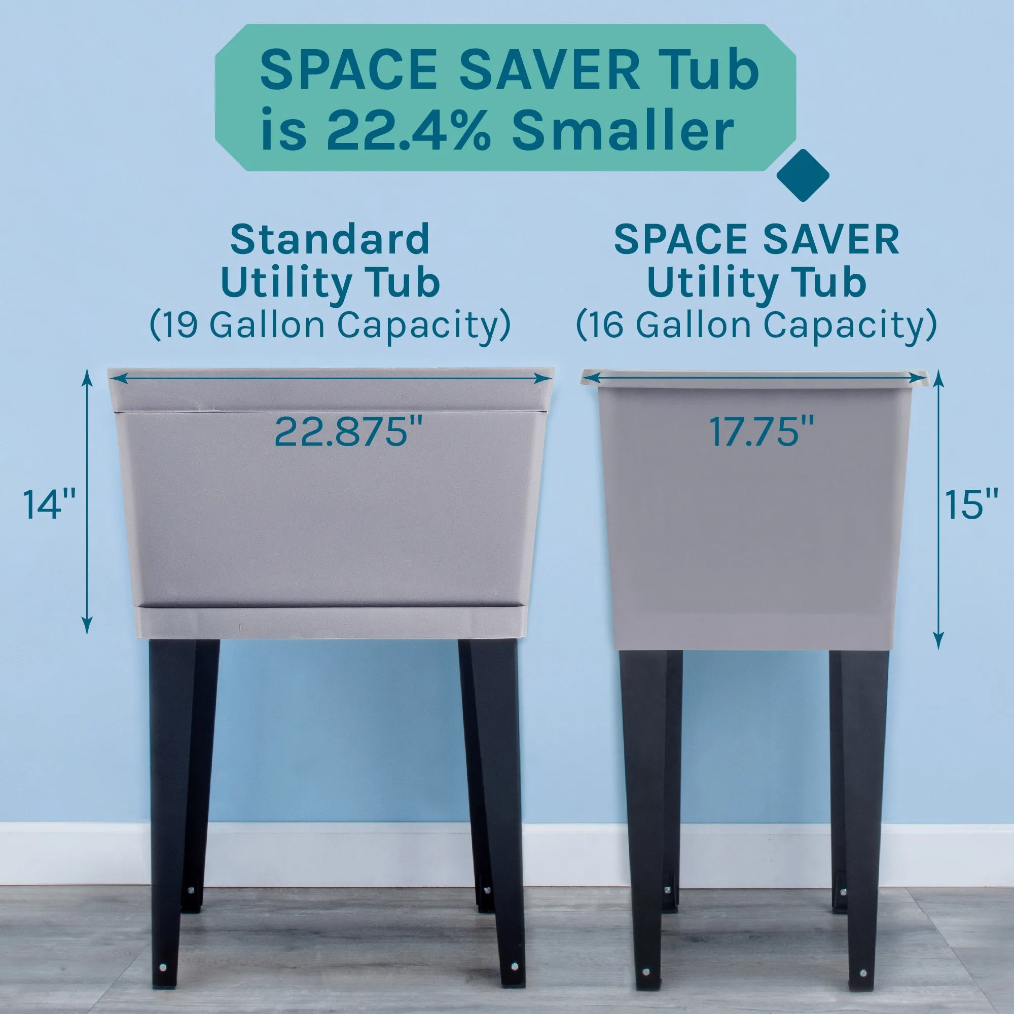Tehila Space Saver Freestanding Grey Utility Sink with Chrome Finish Gooseneck Faucet and Side Sprayer