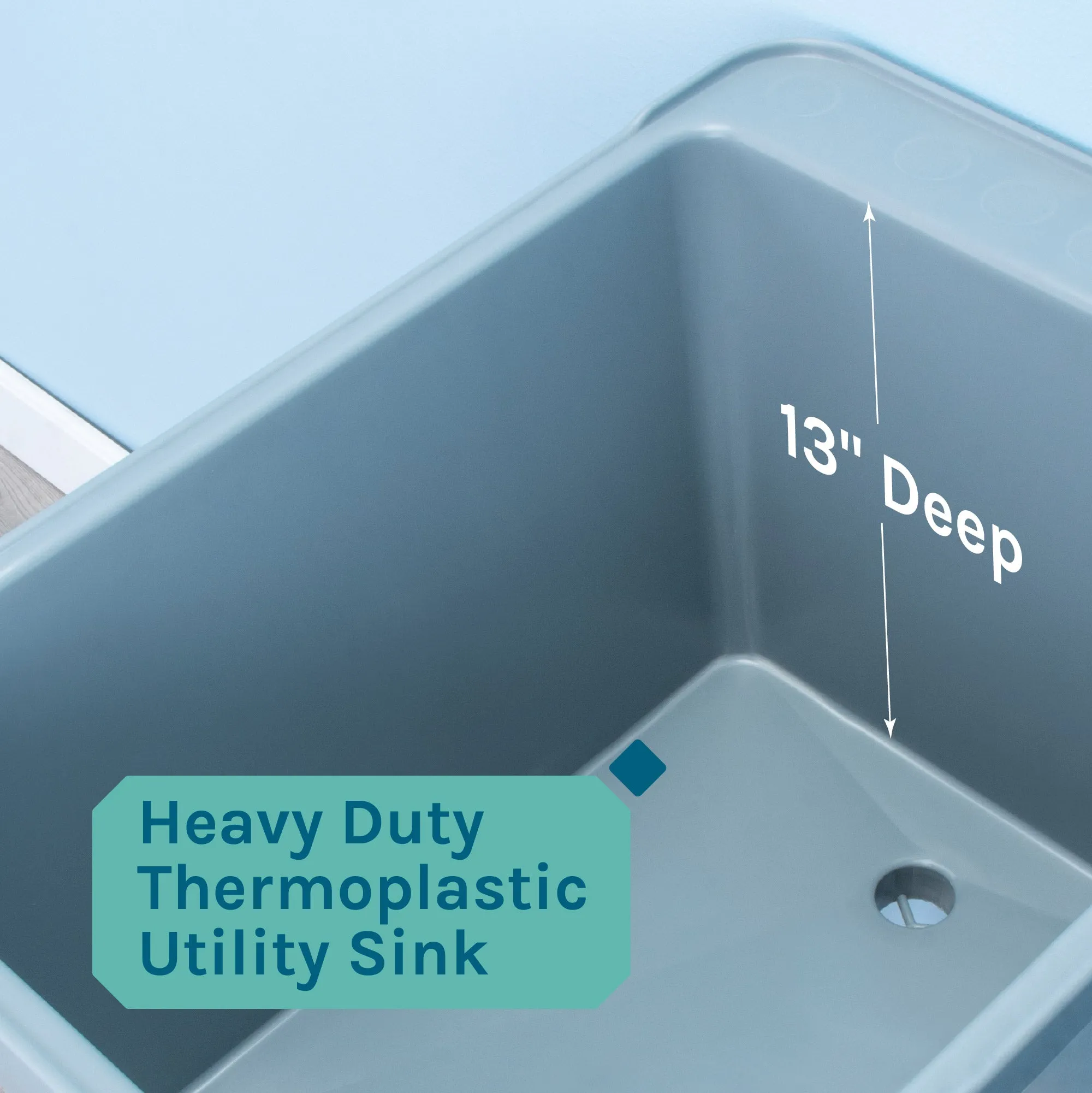 Tehila Space Saver Freestanding Grey Utility Sink with Chrome Finish Gooseneck Faucet and Side Sprayer