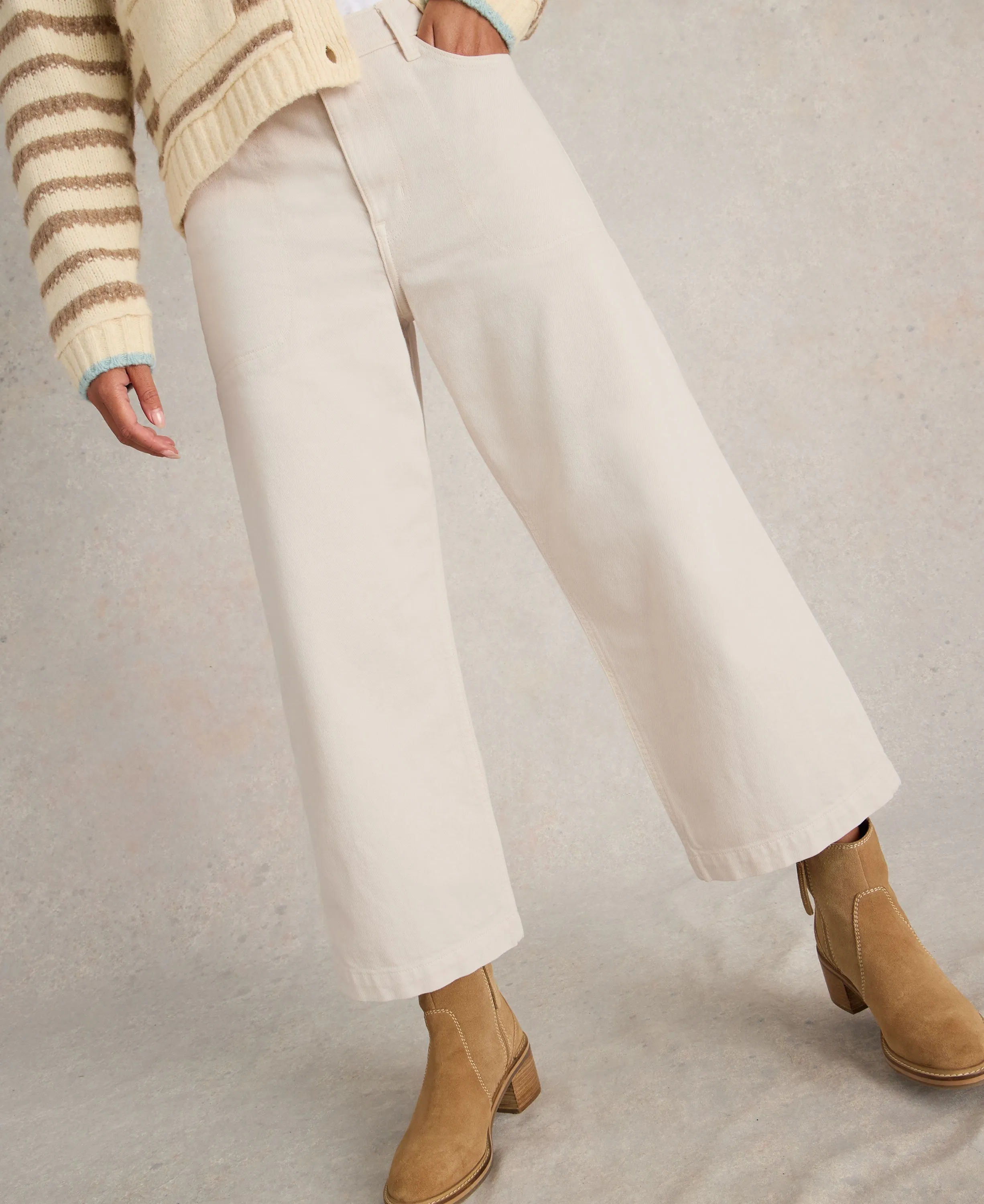 Tia Wide Leg Crop Jean - Natural White