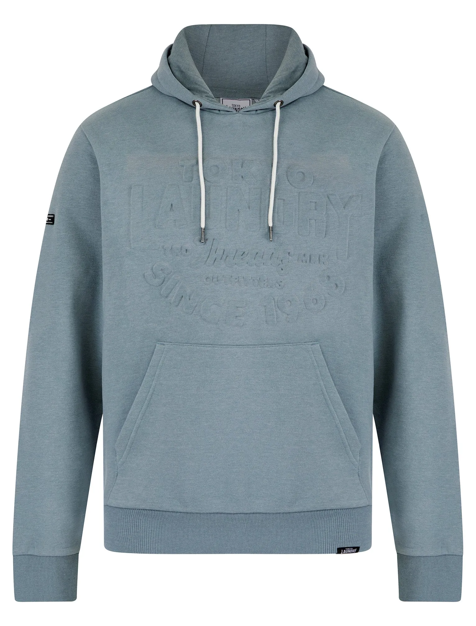 Tides Embossed Motif Brushback Fleece Pullover Hoodie in Cool Grey - Tokyo Laundry