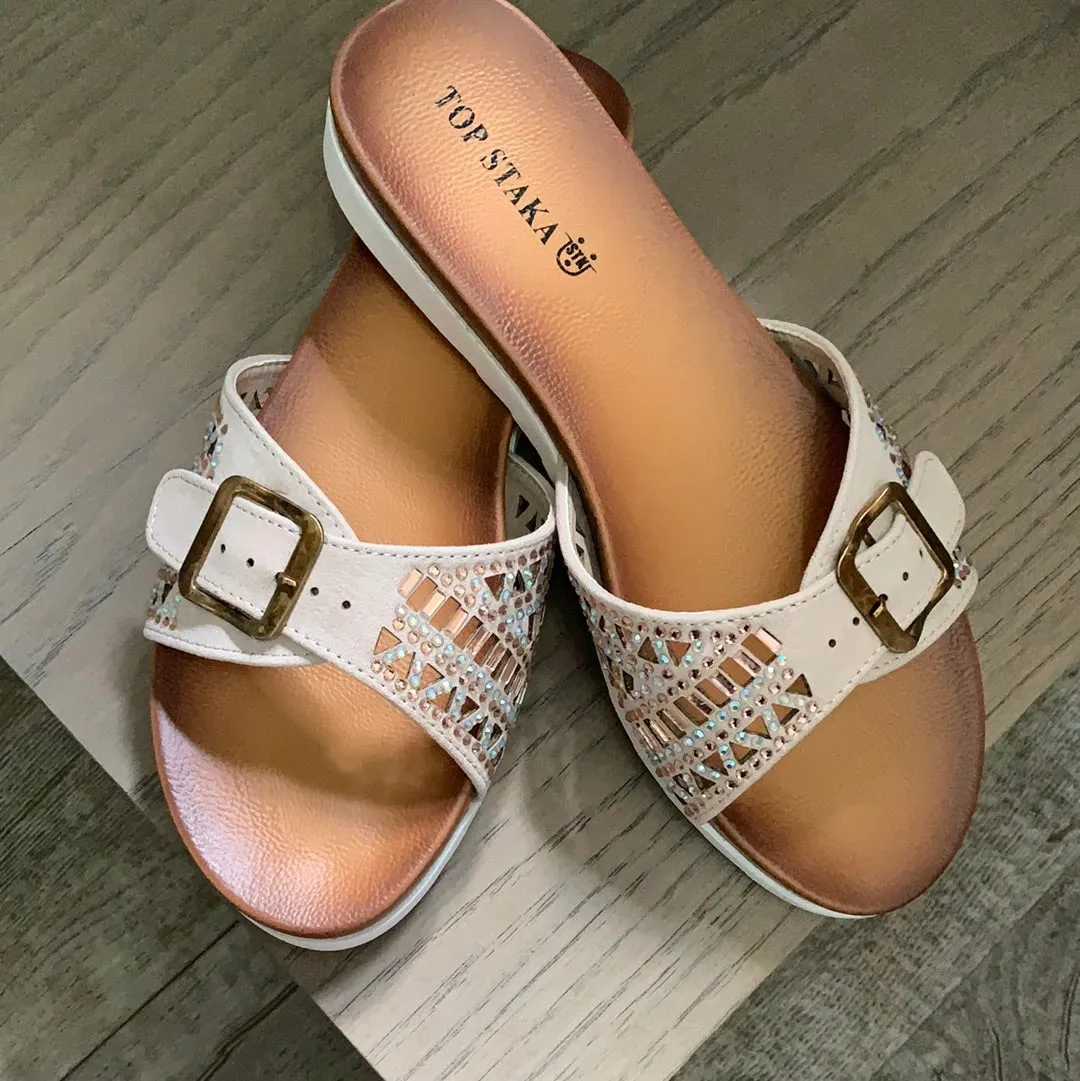 Top Staka Mule Buckle Sandal with Sparkle