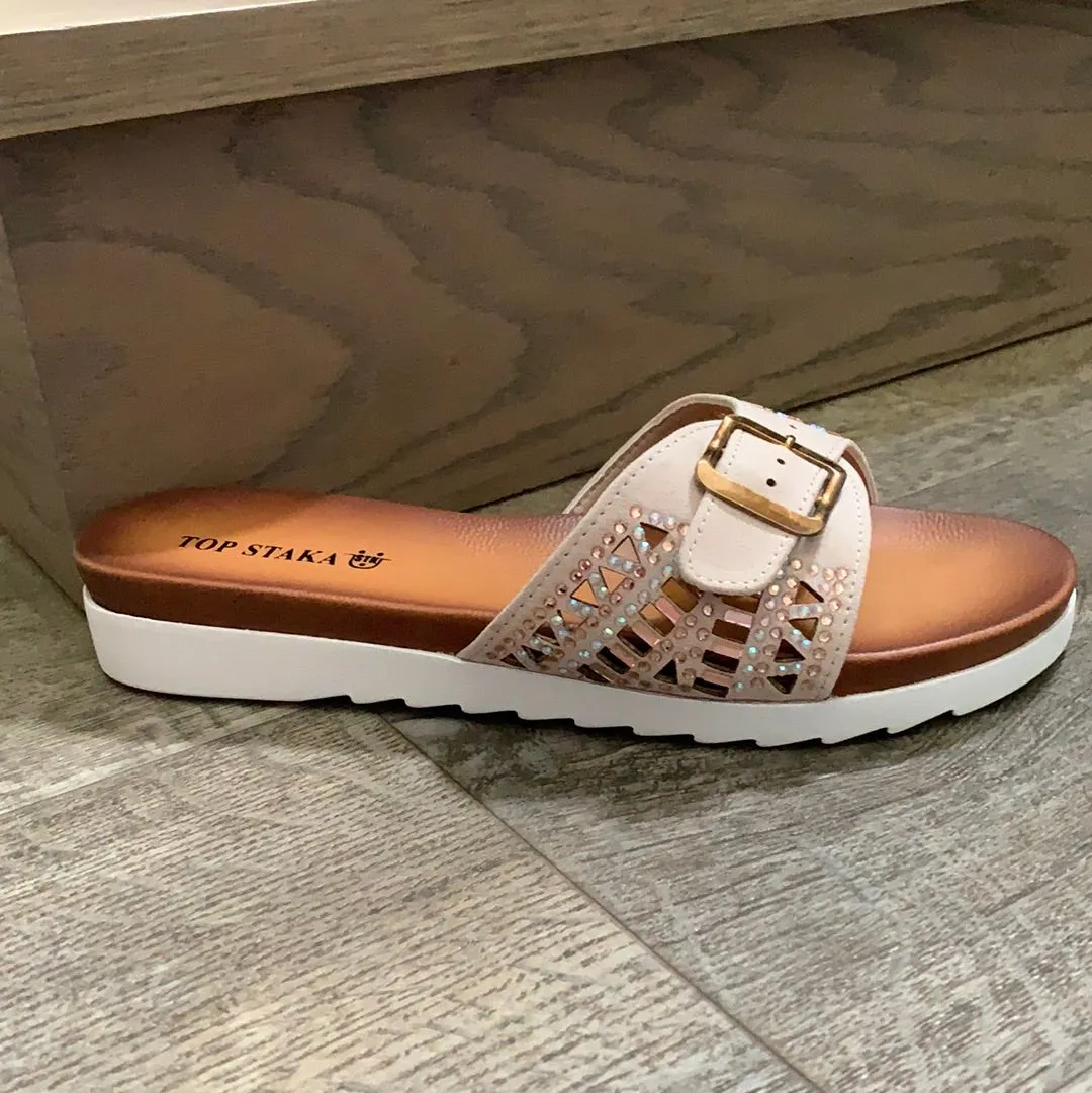 Top Staka Mule Buckle Sandal with Sparkle