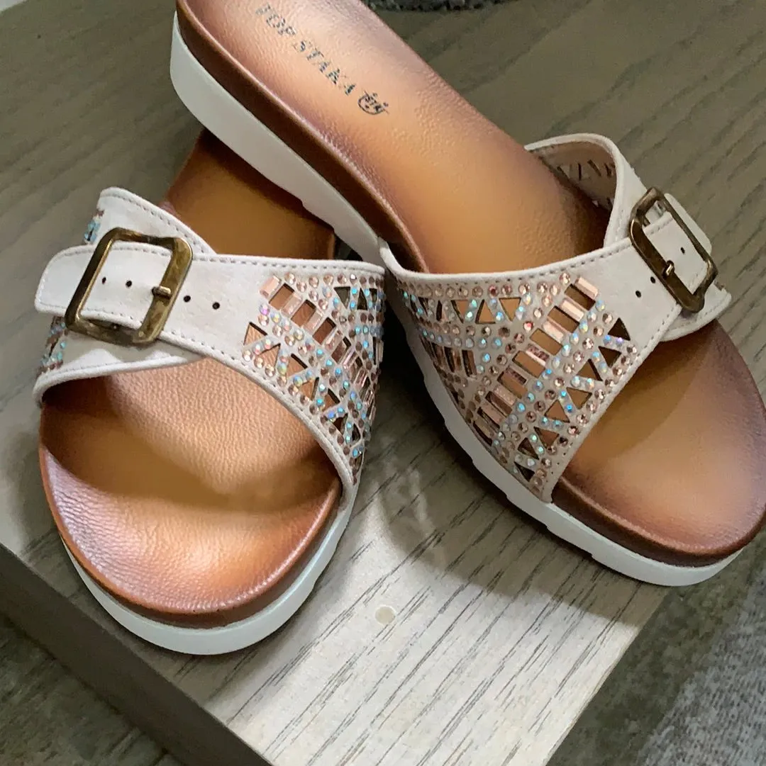 Top Staka Mule Buckle Sandal with Sparkle