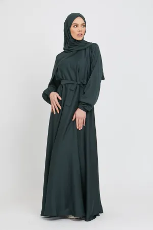 Umbrella Cut Closed Abaya with Elasticated Cuffs - Forest Green