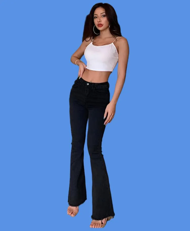 Vintage High-Waist Flare Jeans for Women – Retro Y2K Streetwear Style