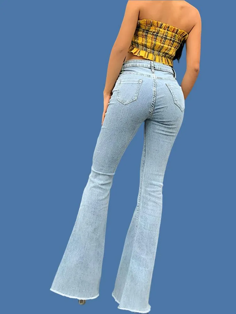 Vintage High-Waist Flare Jeans for Women – Retro Y2K Streetwear Style