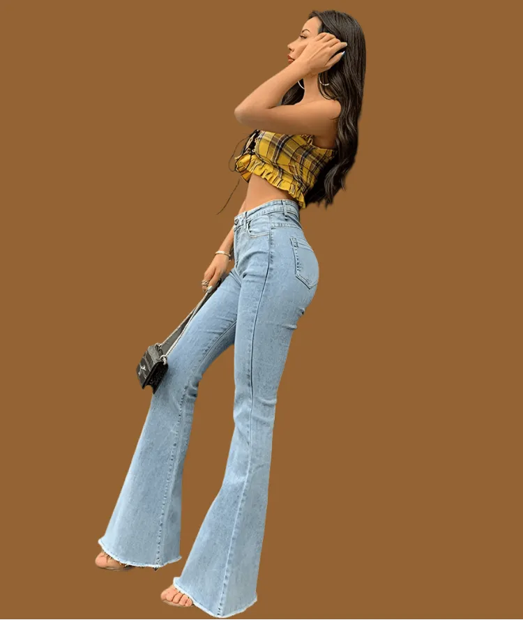 Vintage High-Waist Flare Jeans for Women – Retro Y2K Streetwear Style