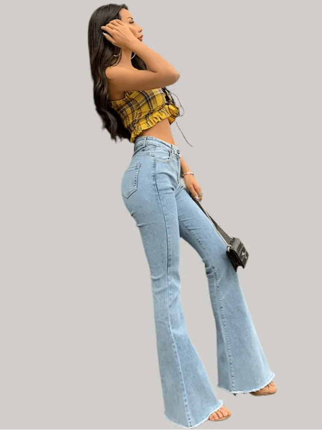Vintage High-Waist Flare Jeans for Women – Retro Y2K Streetwear Style