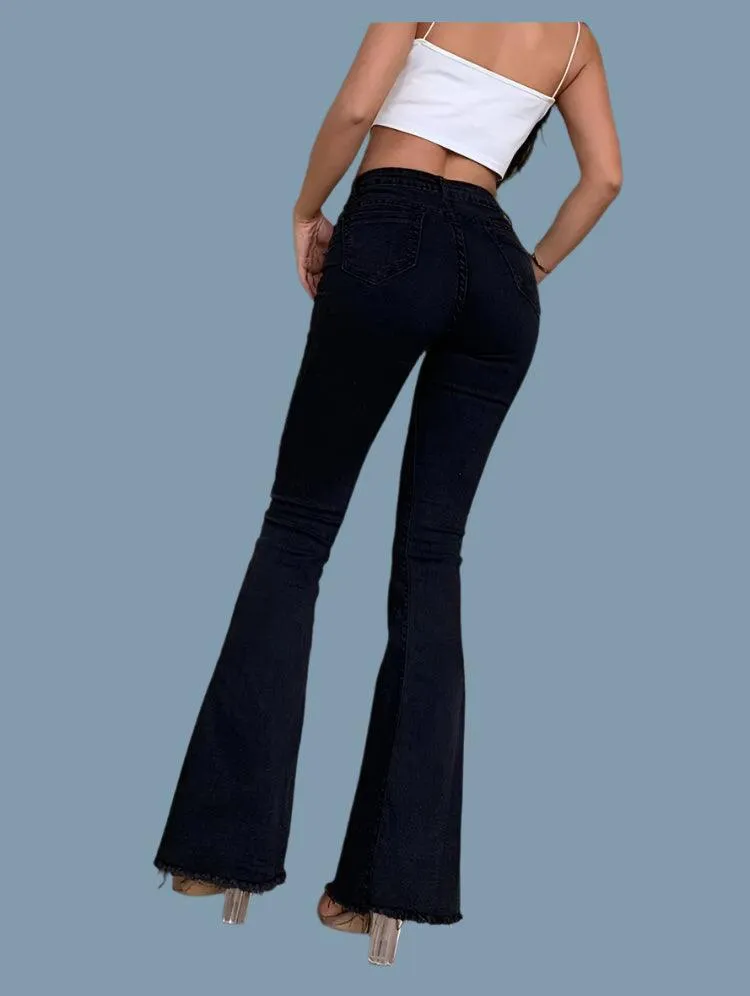 Vintage High-Waist Flare Jeans for Women – Retro Y2K Streetwear Style