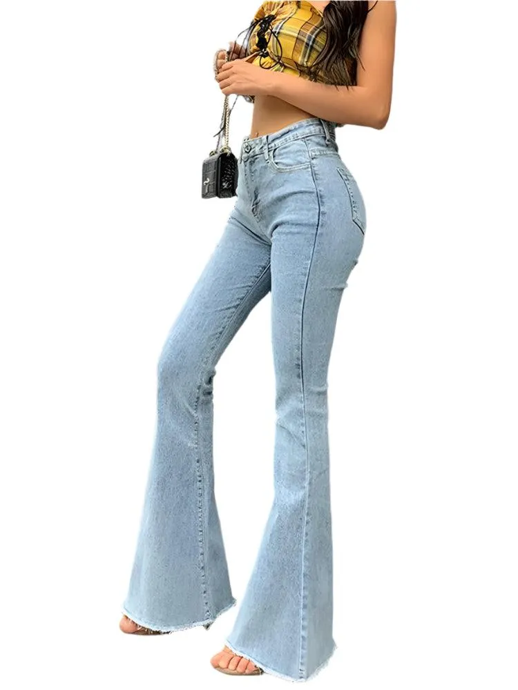 Vintage High-Waist Flare Jeans for Women – Retro Y2K Streetwear Style