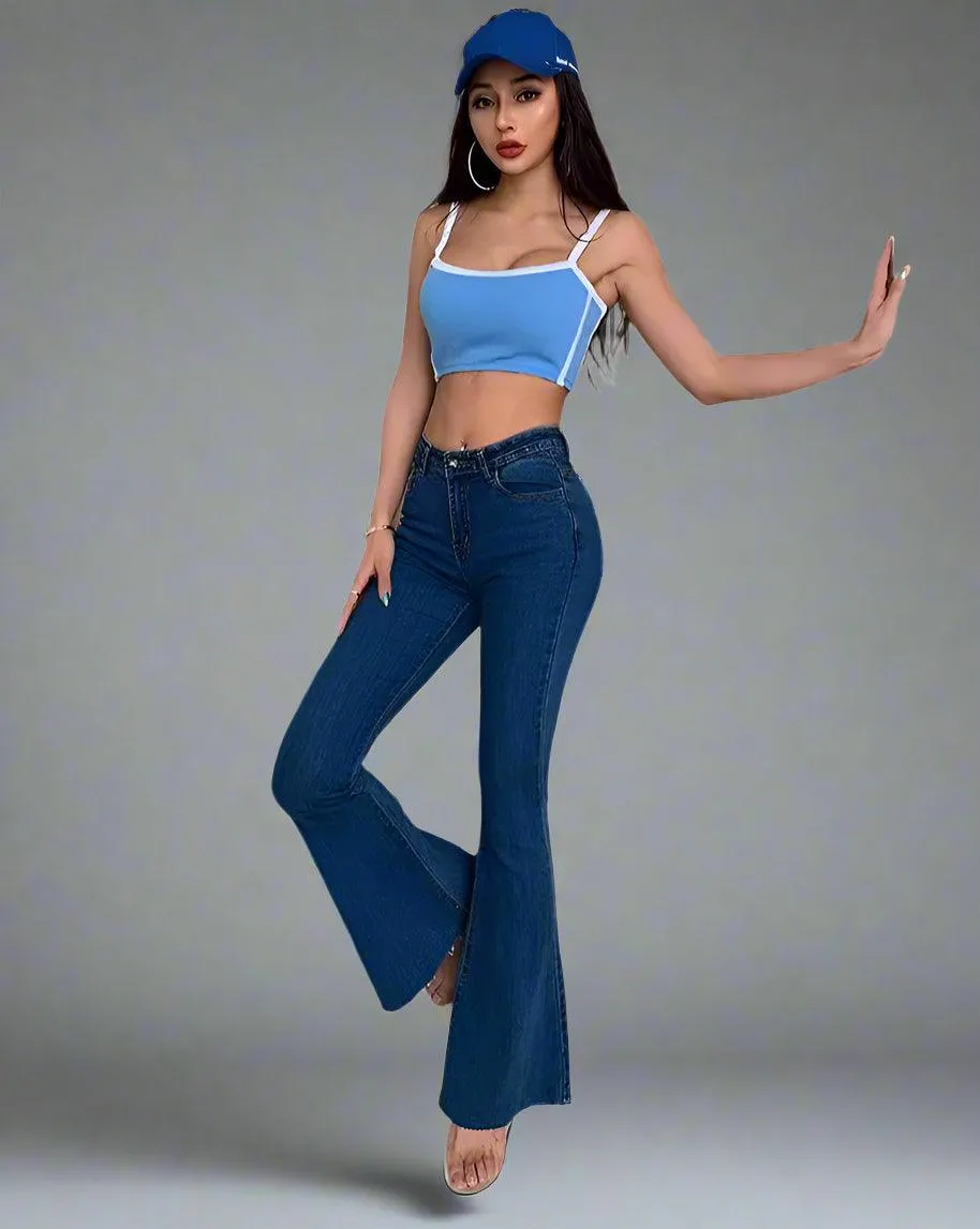Vintage High-Waist Flare Jeans for Women – Retro Y2K Streetwear Style