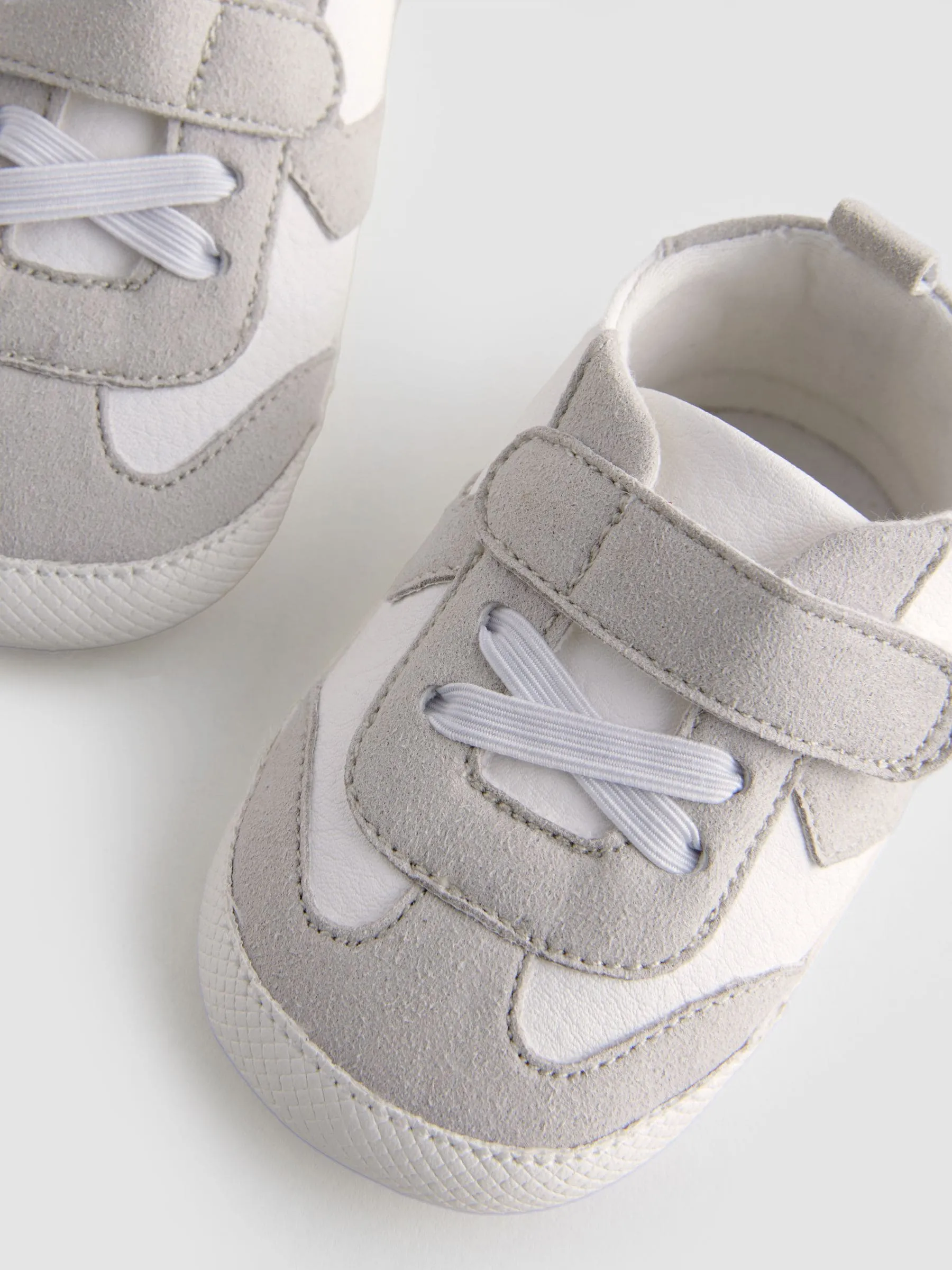 White/Grey Baby Touch Fastening Elastic Lace Chevron Trainers (0-24mths)