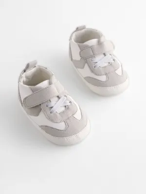 White/Grey Baby Touch Fastening Elastic Lace Chevron Trainers (0-24mths)