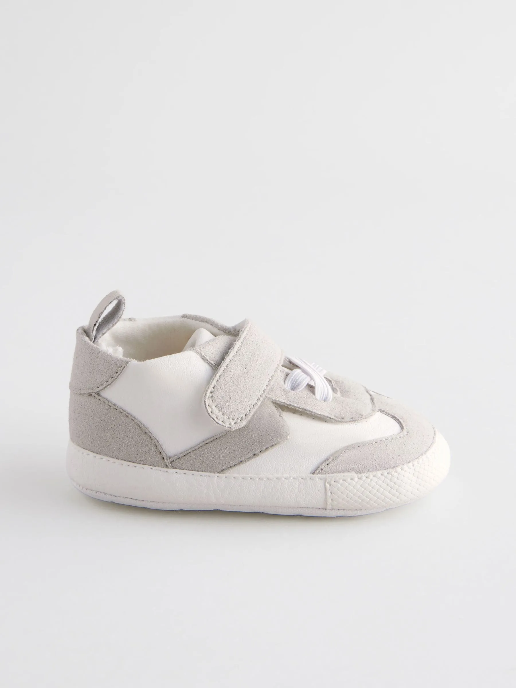 White/Grey Baby Touch Fastening Elastic Lace Chevron Trainers (0-24mths)