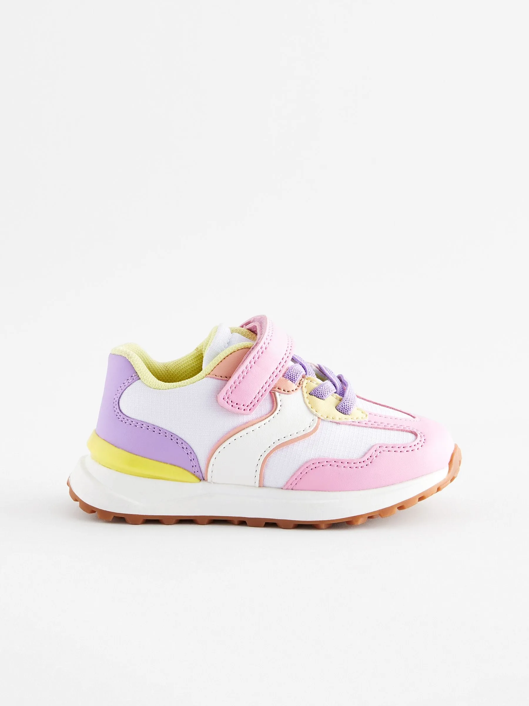 White/Pink/Yellow Elastic Lace Chunky Trainers
