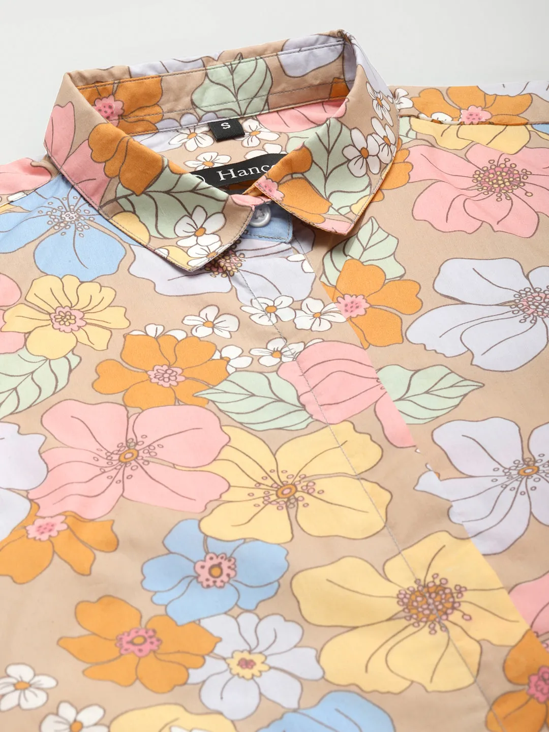 Women Beige & Pink Printed Pure Cotton Regular Fit Formal Shirt